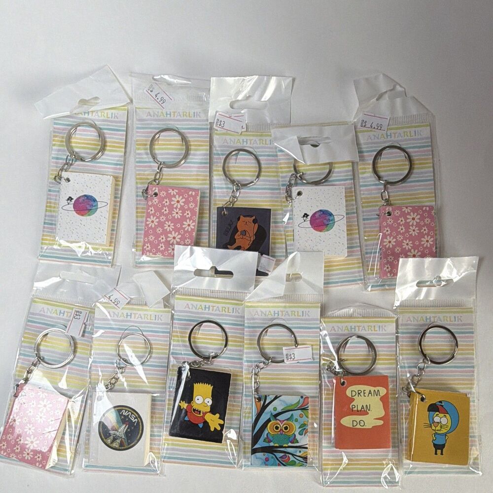 11 Mini Notepad Keychain, Owl Simpson floral NASA Cat & more